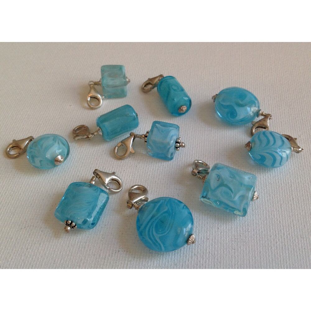 Lela Belle Hand Blown Murano Glass Beads - Set of 10 - Shades of Blue B1